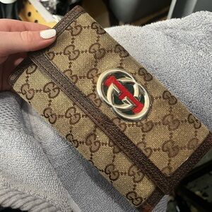 Gucci Beige and Brown Monogram Wallet